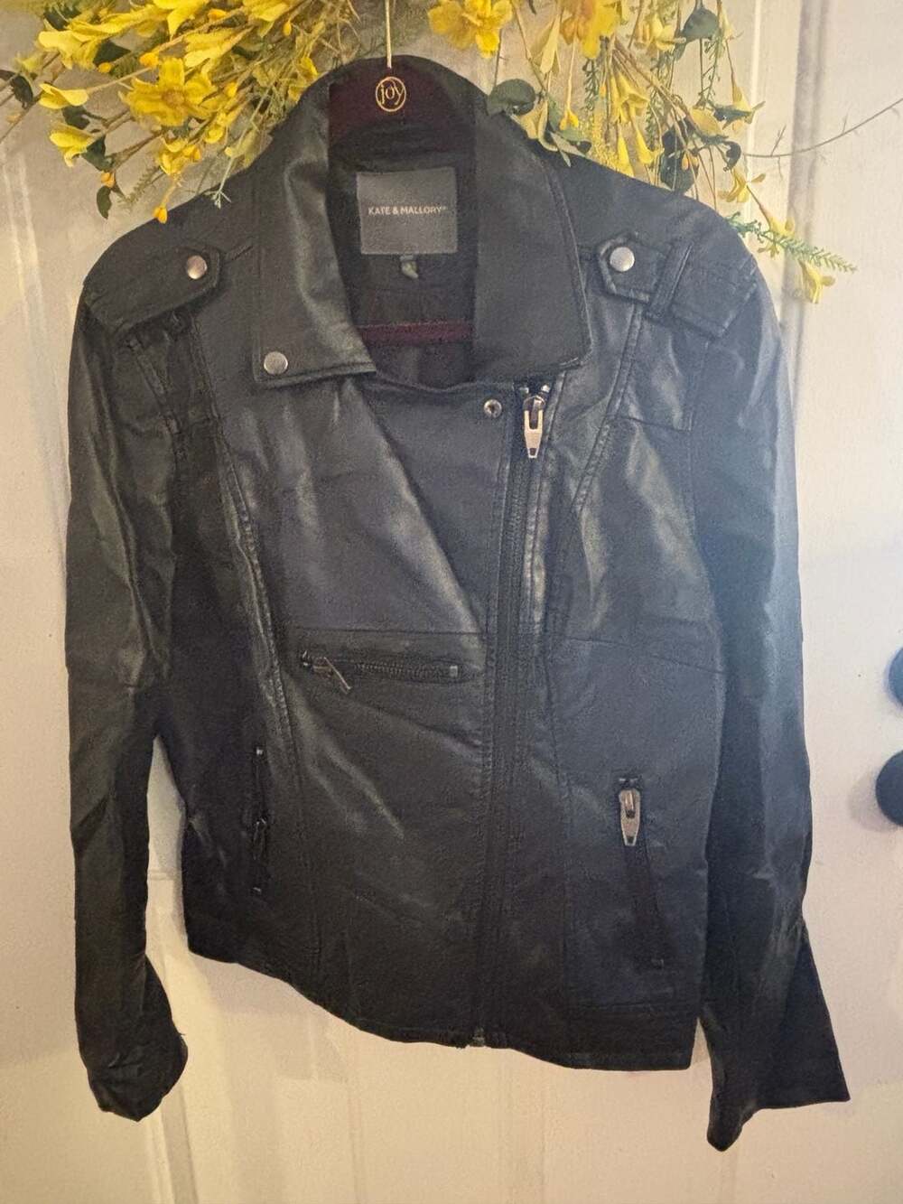 Kate & Mallory Faux Leather Biker Moto Jacket with Zip Details - Picture 1 of 5